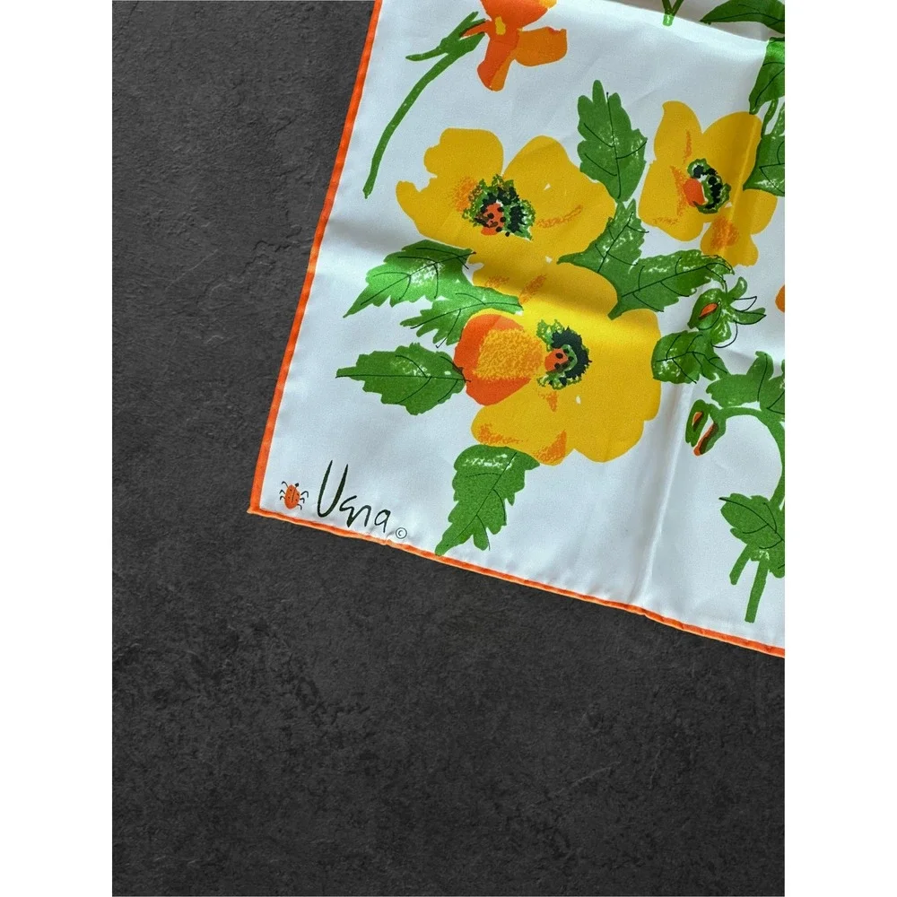 Vintage Retro MCM Vera Neumann Floral Scarf Womens Yellow Orange Oblong Ladybug